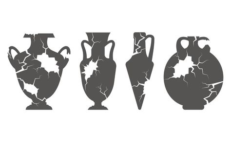 Broken Vase Illustration, Pottery Illustration, Broken Vase, Vase Illustration, Ancient Pottery, Vase Set, Vector Art, White Background, Greece