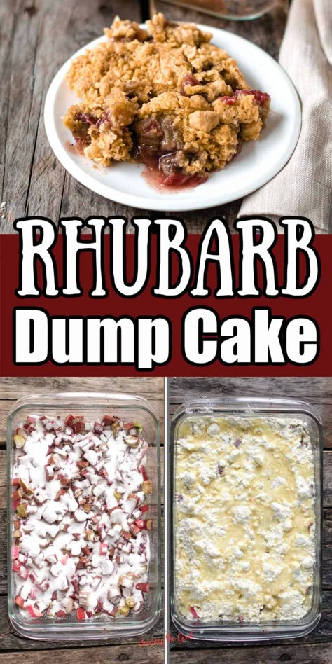 Rhubarb Dump Cake, Easy Rhubarb Recipes, Rhubarb Desserts Recipes, Rhubarb Dump Cakes, Rhubarb Cobbler, Dump Cake Recipe, Super Easy Desserts, Rhubarb Desserts, Rhubarb Crisp