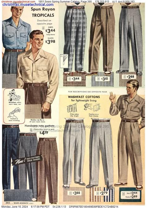 1951 Sears Spring Summer Catalog, Page 395 - Catalogs & Wishbooks 1950s Fashion Catalog, 1950s Mens Summer Fashion, 1950s Male Fashion, 1950s Menswear, 1950 Mens Fashion, 50s Fashion Men, 1950s Fashion Men, 1950s Mens Clothing, 1950s Fashion Menswear