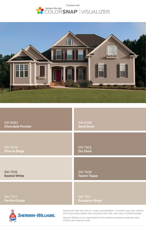 Brown Facade House, Color Theme For House Exterior, Brown And Beige Exterior House Colors, Brown Beige House Exterior, Brown Paint Exterior House, Pink Beige Exterior House, Beige House Paint Exterior, Tan Colored Houses Exterior, Dryvit Stucco Exterior Colors