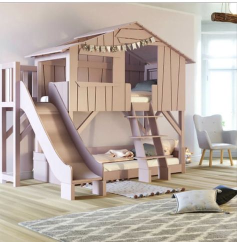 Bed With Platform, Tree House Bunk Bed, Tree House Bed, Cabin Bunk Beds, House Bunk Bed, Bunk Bed With Slide, Cool Bunk Beds, Bed With Slide, Childrens Beds