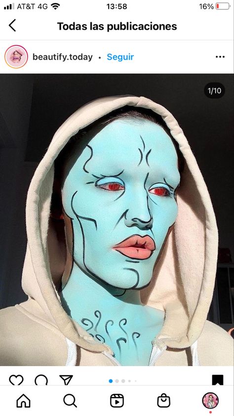 Handsome Squidward, Creepy Halloween Makeup, Spongebob Party, Makeup Humor, Face Art Makeup, Face Paint Makeup, Funny Paintings, Horror Makeup, Halloween Makeup Inspiration