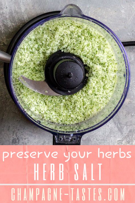 This herb salt is quick and easy way to preserve garden herbs like rosemary, chives, and oregano. Use it as a finishing salt for eggs, seafood, and more! Selling Dried Herbs, Preserve Rosemary, Herb Vinegar, Herb Salts, Herb Table, Flavored Salts Recipes, Infused Salts, Flavoured Salt, Herb Salt Recipe