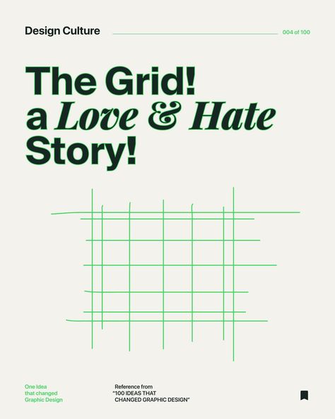 👇 4th IDEA THAT CHANGED GRAPHIC DESIGN 📐THE GRID📐 Artistic alignment! “”Grid structures arguably date back millennia to narrative inscriptions in Egypt, where hieroglyphs told a visual story. But that is ancient history. In the annals of twentieth-century Modern Design, the grid has been afforded a sanctified status - the design invention of the age. Its foremost platform, the Swiss International Style of grid-locked design and typography, defines the postwar 1940s and 1950s.”” Reference: ... Swiss International Style, Visual Story, Design Rules, International Style, Grid Design, Ui Ux Design, Ancient History, Century Modern, Egypt