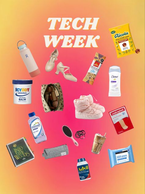 Tech Week Survival Kit, Tech Week Survival Kit Theatre, Theatre Essentials, Tech Week Theatre, Week Hairstyles, Theatre Tech, Theater Kid Problems, Survival Stuff, Tech Week