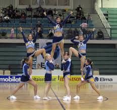 7 person pyramid.... I know we despise thigh stands, but this is cute and could be easily done when we are missing girls. 7 Person Cheer Pyramid, 7 Person Pyramid Cheer, Cheer Level 2 Stunts, Thigh Stand Pyramid, 7 Person Cheer Stunts, Easy Cheer Stunts, Peewee Cheer, Stunt Ideas, Cheer Pyramids