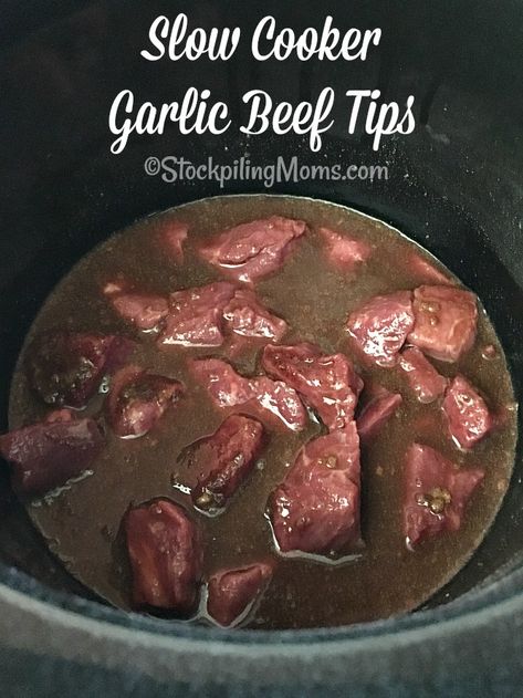 Garlic Beef Tips, Beef Tips Slow Cooker, Crockpot Beef Tips, Beef Tips Recipe, Crock Pot Beef Tips, Slow Cooker Green Beans, Beef Tip Recipes, Slow Cooker Chicken Chili, Garlic Beef