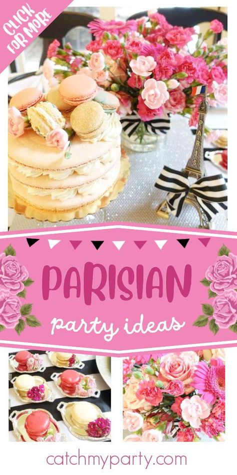 Paris Themed Brunch, French Birthday Cake, Paris Party Food, Paris Birthday Party, Spring In Paris Theme Party, French Birthday Party Ideas, Paris Themed Birthday Party Activities, Paris Cafe Theme Party, Paris Birthday Party Ideas