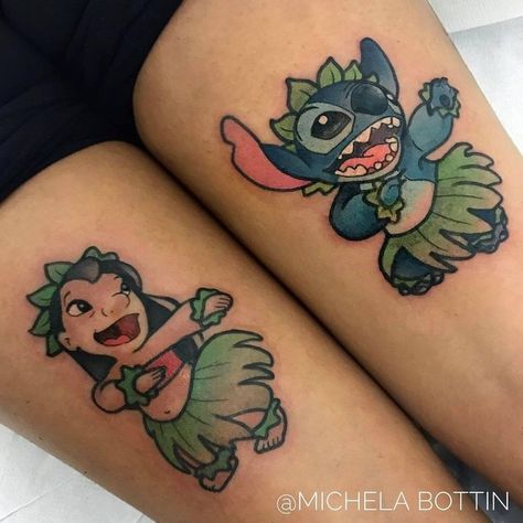 Sisters or best friends Lilo & Stitch tattoo    #Uncategorized Stitch Disney Tattoo Ohana, Best Friend Cartoon Tattoos, Matching Cartoon Tattoos Best Friends, Lilo And Stitch Tattoo Ideas Matching, Lilo And Stitch Best Friend Tattoos, Best Friend Tattoos Stitch, Cute Stitch Tattoo Ideas, Disney Friends Tattoo, Stitch Best Friend Tattoos