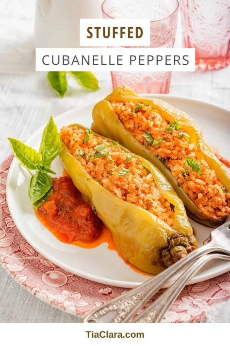 Stuffed Cubanelle Peppers Peppers Stuffed With Chicken, Brown Rice Cooking, Cubanelle Pepper, Picadillo Recipe, Brown Rice Recipe, Chicken And Brown Rice, Brown Rice Recipes, Stuffed Banana Peppers, Peppers Recipes