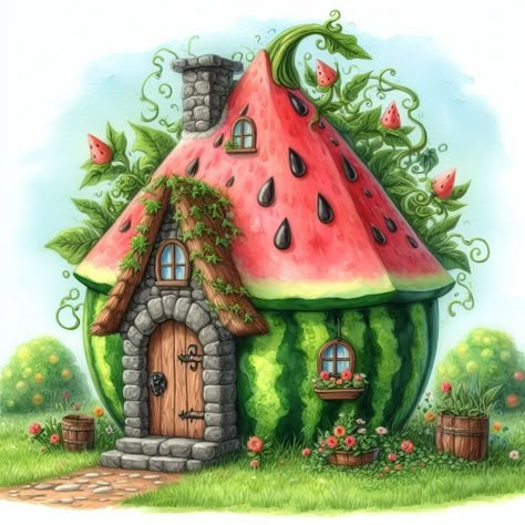 Houses Watercolor, Woods Ideas, Whimsical Houses, Blending Colored Pencils, Fairy House Crafts, Doodle Frame, House Crafts, Storybook Cottage, Painting Picture