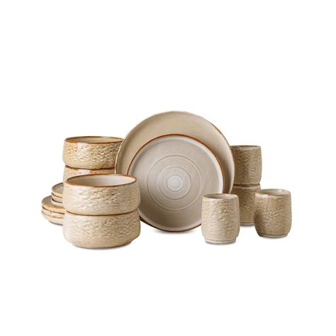 Stone By Mercer Project Shosai Stone by Mercer Project Shosai 16-Piece Dinnerware Set Stoneware & Reviews | Wayfair Modern Dishware, Dishware Sets, Plates And Bowls Set, Stoneware Dinnerware Sets, Stoneware Dishes, Stoneware Dinnerware, Notes Inspiration, Reactive Glaze, Dinner Dishes