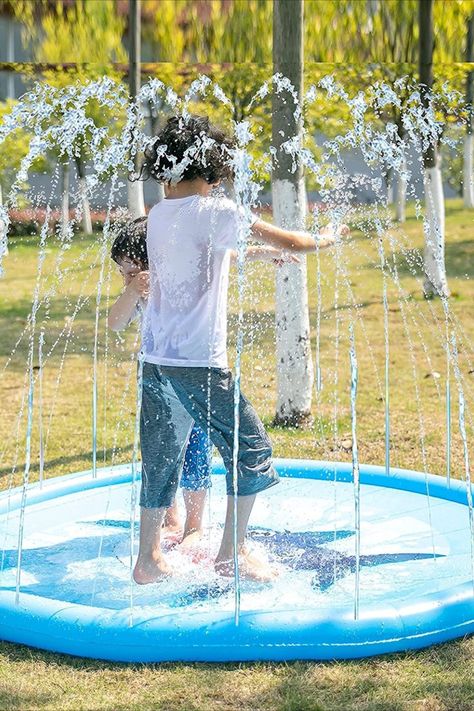 68” Large Splash Pad & Sprinkler Mat for kids, toddlers, and baby to have endless water fun and enjoy the sun in your yard. Perfect gift for 1-8 years old boys, giirls, toddlesr, babies and dogs. Great outdoor sprinkler mat toy for water playing and baby tummy water time enjoy the giant cute shark pattern while play in the sprinkle and spray for summer Dog Sprinkler, Water Time, Shark Pattern, Splash Pad, Cute Shark, Water Play, Water Toys, Enjoying The Sun, Outdoor Games