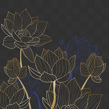 Painting On Golden Background, Golden Sketch, Lotus Line Art, Plant Sketch, Lotus Drawing, Simple Wall Paintings, Wallpaper Gradient, Line Art Floral, Lotus Sculpture