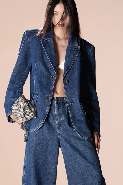 Woman In Suit, Spring Denim, Dress Appropriately, Recycle Jeans, Spring 2024, Denim Outfit, Denim Top, Self Portrait, Daily Fashion