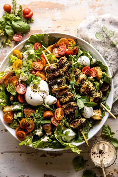 Half Baked Harvest Pesto, Tomatoes And Burrata, Pesto Chicken Salad, Half Baked Harvest Recipes, Salad With Tomatoes, Chicken Chopped Salad, Classic Caesar Salad, Resep Salad, Watermelon Feta Salad