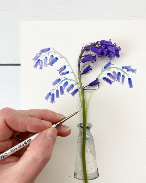 Easy watercolour bluebell tutorial now live on my youtube channel! Click the link to watch. #bluebells #watercolour #watercolor #painting Watercolor Bluebell Flowers, Bluebells Watercolour, Bluebell Watercolour, Bluebell Art, Spring Flower Art, Watercolor Videos, Loose Watercolour, Flowers Paintings, My Birthday Month