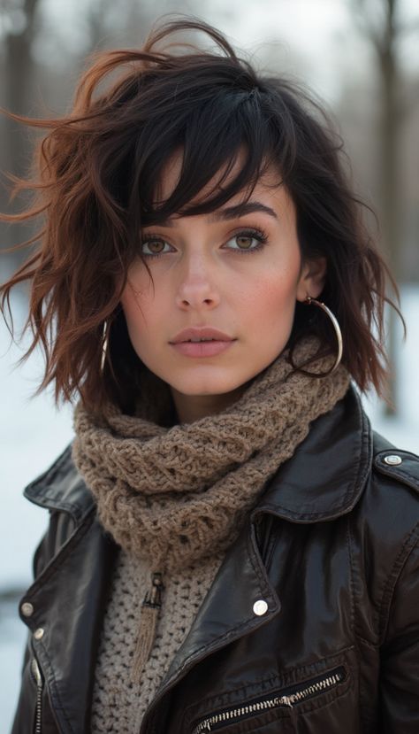 23 Top Winter Haircuts with Bangs for 2024-2025: Styles to Try This Season Short Hairstyles With Long Bangs, Dark Shoulder Length Hair With Bangs, Curtain Bangs With Wolf Cut, Face Frame With Bangs, Edgy Haircuts With Bangs, Womens Bangs Haircut, Best Hairstyles For Plus Size Women, Short Haïr Cut With Bangs, French Bob With Bangs Oval Face