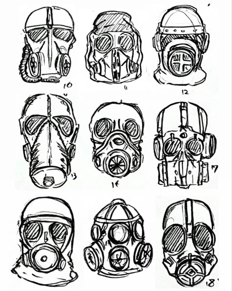 Apocalypse Drawing Character Design, Welding Mask Drawing, Gasmask Soldier, Hazmat Suit Concept Art, Gas Mask Drawing Reference, Gas Mask Sketch, Gasmask Drawing, Gas Mask Reference, Gas Mask Design