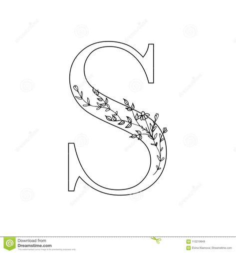 Floral Letter S. Romantic Lettering Design with Flowers Stock Illustration - Illustration of drawing, flora: 113219949 S Letter Embroidery Designs, Letter S Embroidery, Romantic Lettering, Hoops Embroidery, Kantha Design, Cushion Cover Design, Name Paintings, S Embroidery, Flora Design