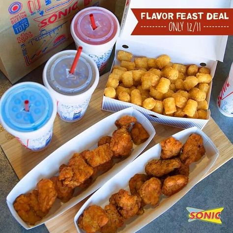 Sonic Drive-In Sonic Fast Food, Sonic Food, Sonic Restaurant, Fast Food Advertising, American Fast Food, Sonic Drive In, Boneless Wings, Food Advertising, Tater Tots