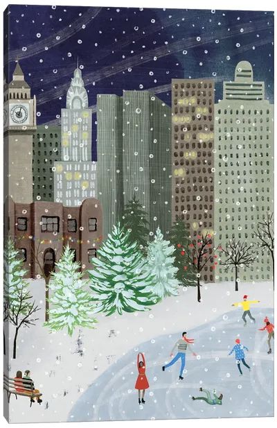 Art Prints by Grace Popp | iCanvas Christmas Present Painting, Christmas Elementary Art, Christmas Art Canvas, Snow Nyc, Christmas Mural, Present Painting, Christmas Campaign, Christmas Canvas Art, Christmas In The City