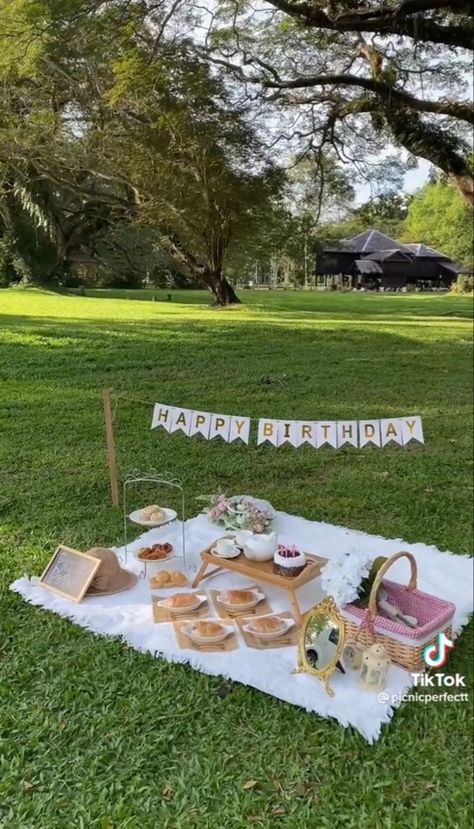 Picnic Date Birthday, Cute Simple Picnic Ideas, Picnic Date Decor, Small Park Birthday Party, Aesthetic Picnic Birthday Ideas, Picnic Set Up Birthday, Outside Picnic Birthday Party Ideas, Birthday Picnic Inspiration, Birthday Picnic Ideas Aesthetic