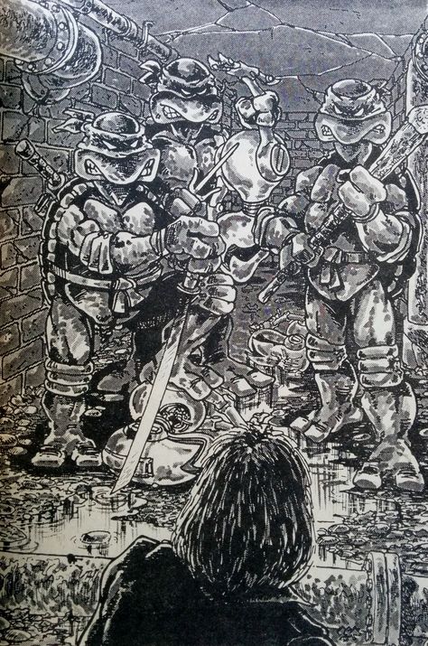 Teenage Mutant Ninja Turtles comic page art by Kevin Eastman & Peter Laird. Tmnt Mirage Comics, Tmnt Black And White, Mirage Tmnt, Teenage Mutant Ninja Turtles Comic, Ninja Turtles Comic, Usagi Yojimbo, Tmnt Comics, Black And White Comics, Teenage Mutant Ninja Turtles Art