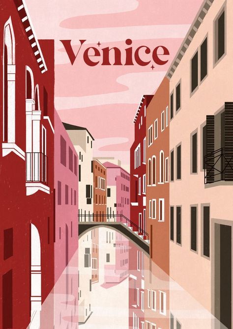 Florence Italy Poster, Venice Italy Poster, Italy Illustration Graphic Design, Venice Italy Drawing, Italy Illustration Art, Venice Postcard, Venice Drawing, Venice Illustration, Venice Poster