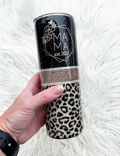 Animal Print Tumbler, Glitter Leopard Tumbler, Momma Tumbler Ideas, Western Epoxy Tumbler, Best Selling Tumbler Designs, Mama Cup Ideas, Tumblers For Women, Coffee Tumbler Ideas, Mama Tumbler Cups