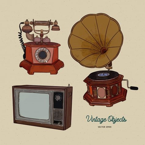 Vintage object set, hand draw sketch vec... | Premium Vector #Freepik #vector #vintage #music #hand #phone Telephone Drawing, Pc Drawing, Business Card Icons, Creative Advertising Photography, Ramadan Poster, Rajasthani Art, Hand Phone, Vintage Appliances, Witchy Wallpaper