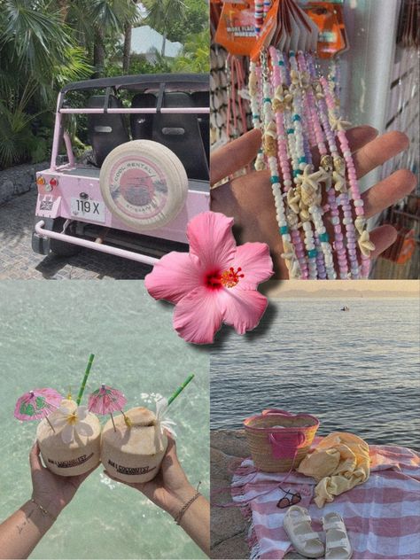 2000s Hawaii Aesthetic, 2000 Beach Aesthetic, Pink Coconut Girl Aesthetic, Beach Core Aesthetic, Summer Core Aesthetic, Girly Summer Aesthetic, Tropical Summer Aesthetic, Pink Beach Aesthetic, Beach Party Aesthetic