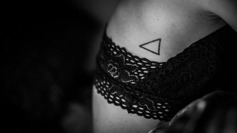 The real meaning of a triangle tattoo What Does A Triangle Tattoo Symbolize, Triangle Tattoo Meaning Symbols, Upside Down Triangle Tattoo, Star Of David Tattoo, Triangle Meaning, Inner Ankle Tattoos, Thigh Tats, Triangle Tattoo Meaning, Triangle Tattoo Design