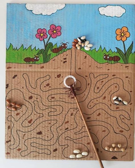 Bugs Activities For Preschool, Diy Maze, Kindergarden Art, Preschool Creative Art, Bug Activities, Fine Motor Activity, Insects Theme, Nature School, Daycare Activities