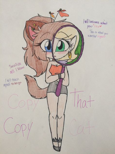 I made 3 new characters and here are two of them! The brown haired one is the main one and I love her to bits! I had a song called Copy Cat by vocaloid stuck in my head all day so I HAD to draw it :3 I'm still working on the characters but this is kinda what I had in mind so far. >>not mine but cute! Draw It In Your Style Challenge, Draw This In Your Own Style, Easy Art Styles, Draw This In Your Style Challenge, Draw This In Ur Style, Draw This In Your Style, Base Anime, Drawing Challenges, Erin Johnson