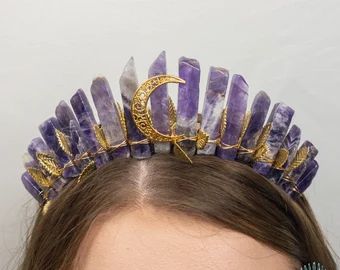 Moon Goddess Photoshoot, Witch Crown, Goddess Photoshoot, Witchy Wedding, Moon Crown, Halloween Crown, Purple Crown, Goddess Crown, Mini Crown