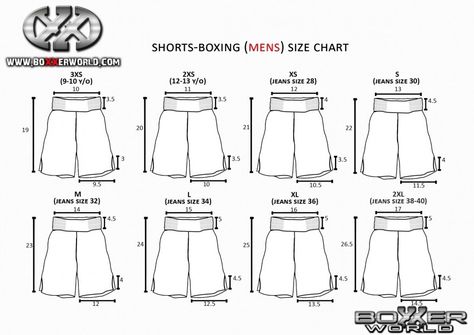 Just the basic men's boxing shorts. Add embellishments to set each boxer apart Boxing Shorts, Size 28 Jeans, Shorts Men, Boxing, Embellishments, Jeans Size, Size Chart, Sewing, Quick Saves