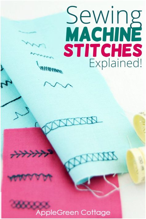 Check out these basic sewing machine stitches you'll need to know when you start sewing. Are you a sewing beginner and would like to learn how to sew? Basic stitches for your sewing machine explained and shown: straight stitch, zig-zag stitch, triple zigzag stitch, overcast stitch or mock overlock stitch, blind hem stitch, stretch stitches and decorative stitches clearly explained, why and how to use them, and photos make it super easy to learn to sew - check them out! Blanket Stitch On Sewing Machine, Sewing Machine Stitch Guide, Different Sewing Machine Stitches, How To Back Stitch On A Sewing Machine, Sewing Machine Decorative Stitches, Decorative Sewing Machine Stitches, Sew Straight Line, Sewing Stitches Machine, Different Sewing Stitches