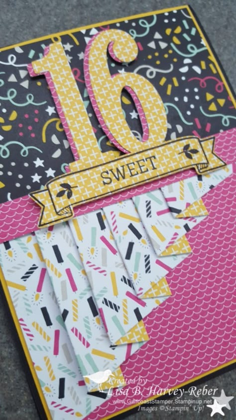 Sweet 16 by GulfcoastStamper Stampin Up Sweet 16 Birthday Cards, Sweet 16 Birthday Cards Handmade, Sweet 16 Cards Handmade, 16 Birthday Card Ideas, Pleated Cards, 16 Birthday Card, Drapery Fold Cards, Pink And Girly, 16th Birthday Card