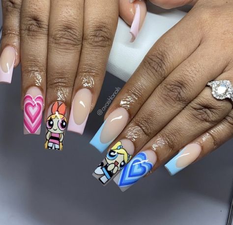 Blossom Buttercup Bubbles, Bubble Nails, Fun Manicure, Girls Nail Designs, Hi Babe, Different Nail Shapes, Childhood Tv Shows, Girls Nails, Heart Nails