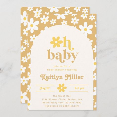 Daisy Baby Shower Invitations, Retro Baby Showers, Daisy Baby Shower, Summer Baby Shower, Spring Baby Shower, Retro Daisy, Retro Baby