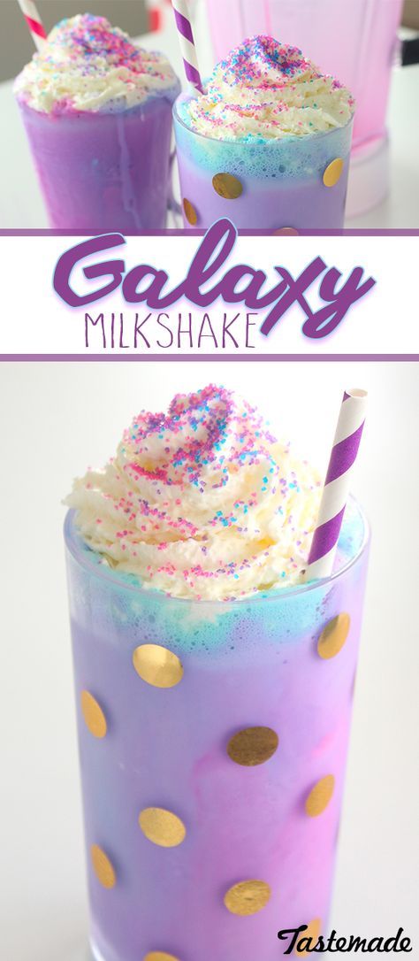 A pretty, swirly vanilla milkshake! A super fun shake to make with the kids that's totally out of this world Vanilla Milkshake, Kid Drinks, Milkshake Recipes, Snacks Für Party, Birthday Food, Smoothie Shakes, Milkshakes, Party Drinks, Frozen Treats