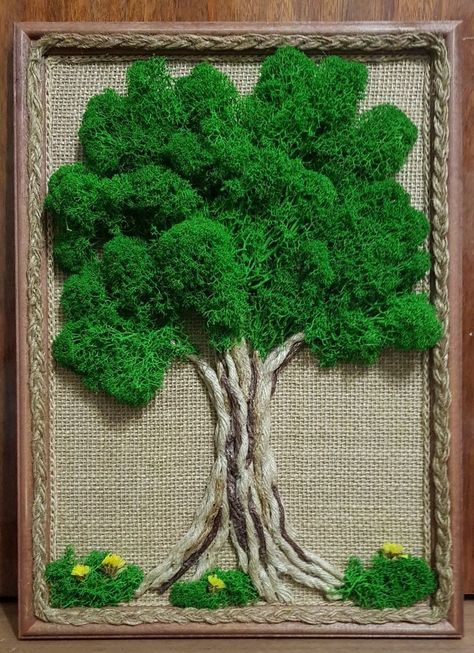 Sculpture Art Nature, Mos Wand, Craft Wall Decor, Saraswati Photo, Jute Craft, Moss Decor, Craft Wall, Jute Crafts, Moss Wall Art