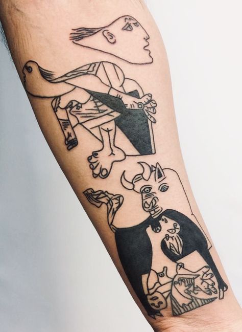 History Tattoo Ideas, Art History Tattoo, Guernica Painting, Picasso Tattoo, Union Tattoo, Modern Art Tattoos, Surreal Tattoo, Armband Tattoos, History Tattoos