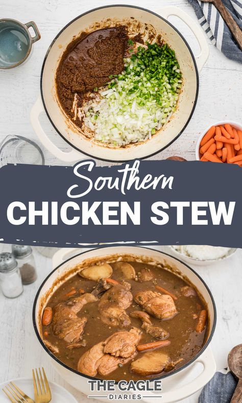 Cajun Chicken Stew Recipe, Southern Chicken Stew Recipe, Southern Chicken Stew, Easy Chicken Stew, Dark Roux, Chicken Stew Recipe, Southern Chicken, Classic Southern Recipes, Southern Dinner