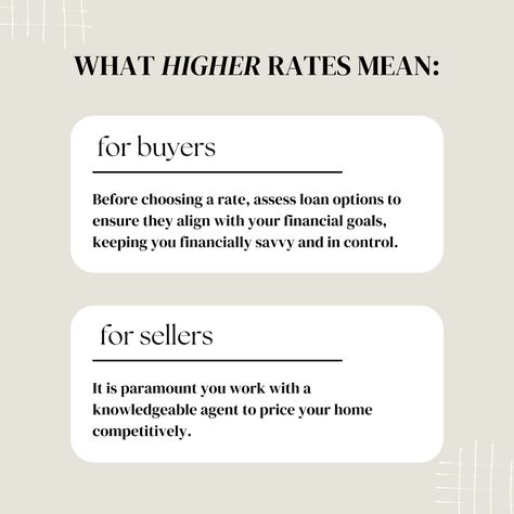 In a climate of rising interest rates, there’s no cause for panic. Understanding their impact is essential for buyers and sellers alike, setting the stage for what’s to come. Patience and readiness are your best tools for navigating today’s property market. Empower yourself with knowledge, and when you’re ready for that next step, assistance is just a conversation away. Heidi Cherubin Miami Board of Realtors®️ Ancona Real Estate 📧 heidi.cherubin@gmail.com ___ #mortgage #mortgagerates ... Empower Yourself, Interest Rates, Mortgage Rates, Property Marketing, Next Step, Financial Goals, The Stage, Assessment, Miami