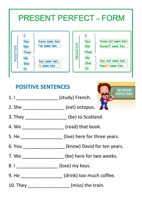 Present Perfect Simple - positive and negative worksheet Perfect Present Tense, Present Perfect Worksheets Grammar, Present Perfect Tense Worksheets, Present Perfect Negative, Present Perfect Worksheets, Present Perfect Tense Exercises, Present Perfect Form, Present Perfect Simple, Tense Worksheet