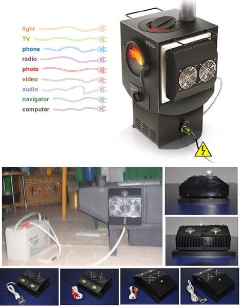 Woodburning stove with attached thermoelectric generator. Camper Van Shower, Thermoelectric Generator, Woodburning Stove, Alternative Fuel, Wood Stove Fireplace, Wood Heat, Electric Generator, Wood Heater, Free Energy Generator