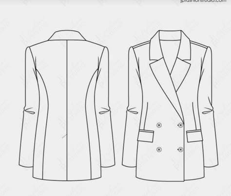 Blazer Dress Sketch, Blazer Sketch Fashion Illustrations, Blazer Technical Drawing, Blazer Template, Blazer Flat Sketch, Jacket Technical Drawing, Blazer Sketch, Blazer Drawing, Jacket Flat Sketch