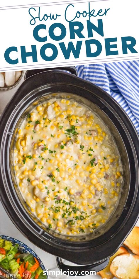 Crockpot Corn Chowder is a great slow cooker version of my popular Corn Chowder recipe. This easy soup is perfect comfort food. Crock Pot Street Corn, Chowder Recipes Crockpot, Corn Chowder Crockpot, Crockpot Corn, Slow Cooker Corn, Slow Cooker Corn Chowder, Corn Chowder Soup, Slow Cooker Creamed Corn, Crockpot Side Dishes